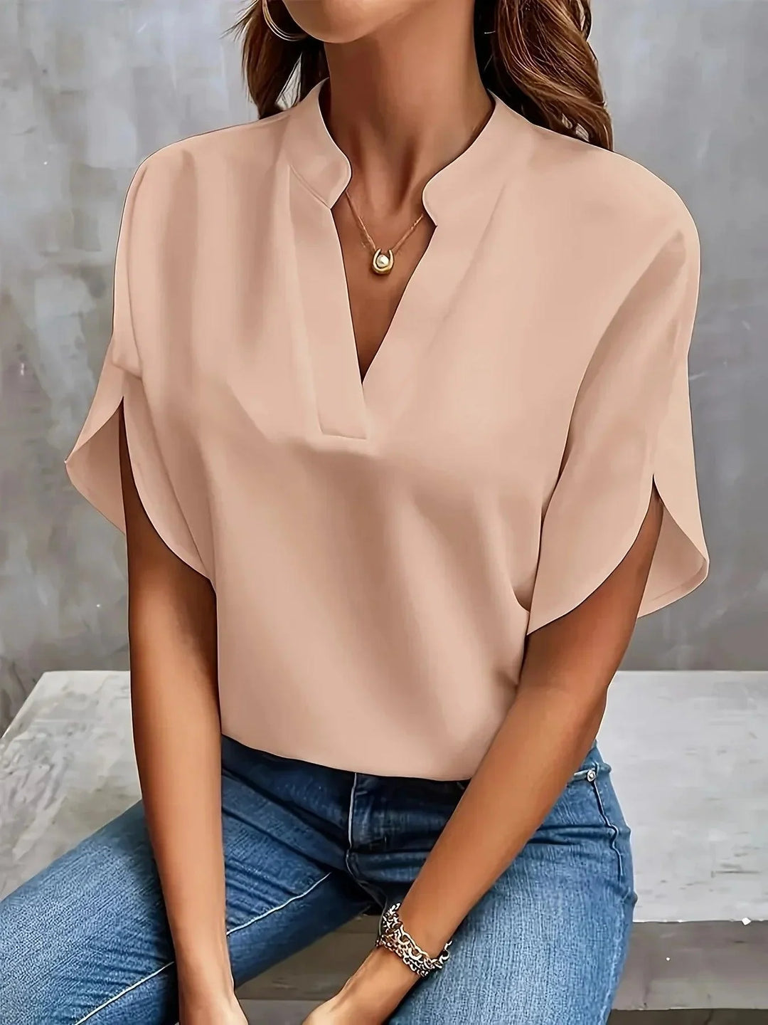 Thalia | Women's Short Sleeve V-Neck Sophisticated Blouse