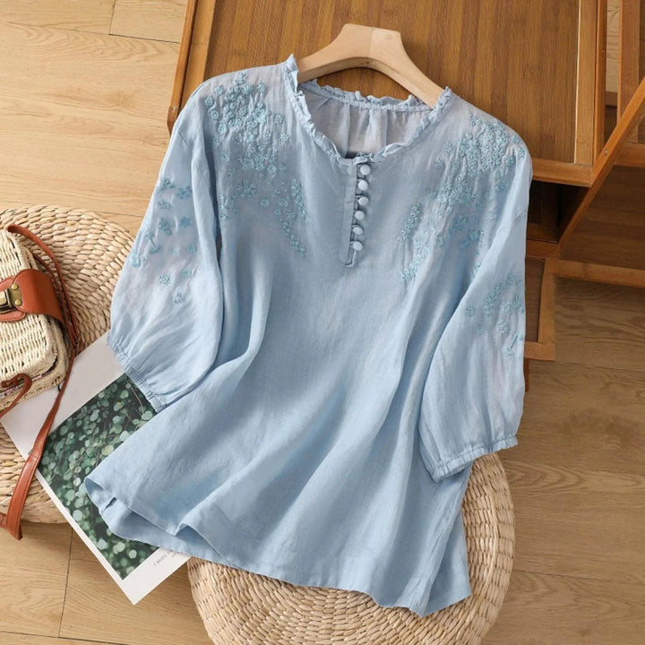 Suzanne | Women's Long Sleeve Floral Embroidered Blouse
