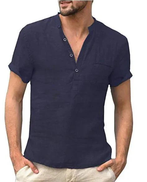 Aaron | Men's Linen V Neck Short Sleeve Henley Shirt