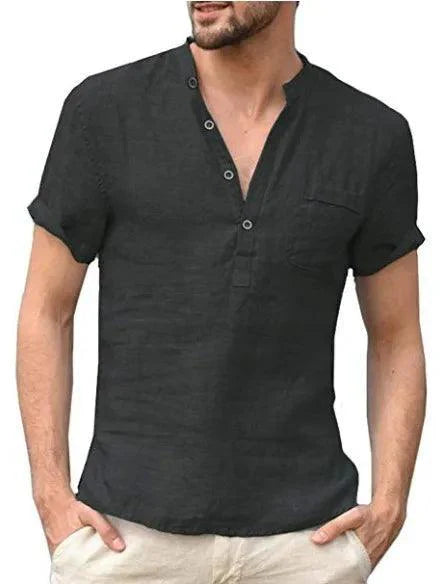 Aaron | Men's Linen V Neck Short Sleeve Henley Shirt