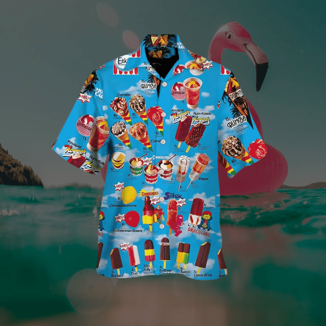 Barnaby | Men's Short Sleeve Hawaiian Shirt with Ice Cream Print