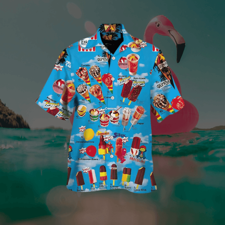 Barnaby | Men's Short Sleeve Hawaiian Shirt with Ice Cream Print