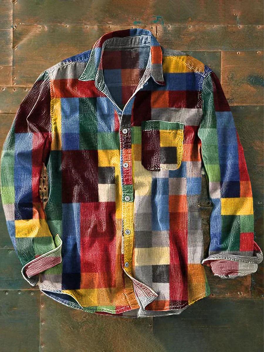 Miles | Men's Vibrant Patchwork Button-Down Shirt