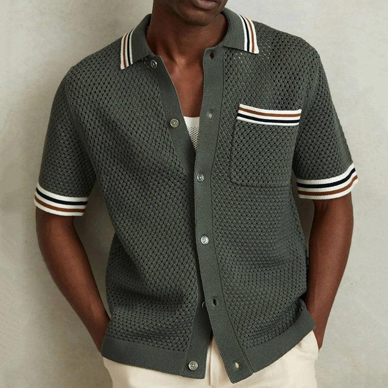 Vintage Men's Shirt – Breathable Hollow-Out Design for Casual Summer Outings