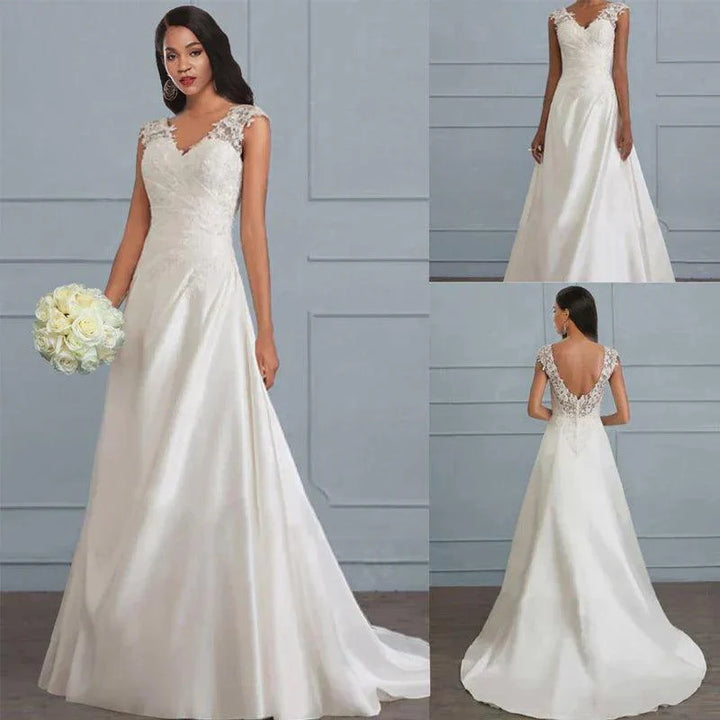 Evie | Women’s Spring White Maxi Wedding Dress with Lace Sleeves