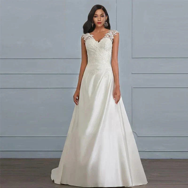 Evie | Women’s Spring White Maxi Wedding Dress with Lace Sleeves