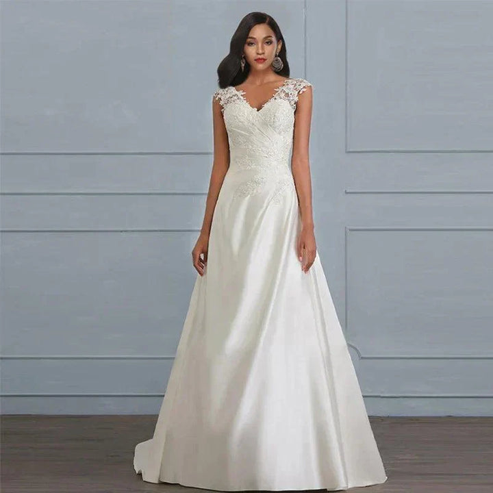 Evie | Women’s Spring White Maxi Wedding Dress with Lace Sleeves