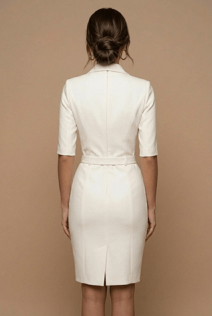Women's Blazer Mini Dress - Belted Bodycon - Three-Quarter Sleeve