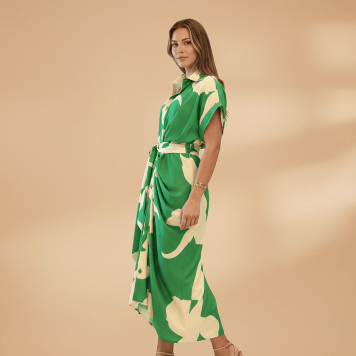 Collared Button-Up Tie Waist Midi Dress – Smart Casual