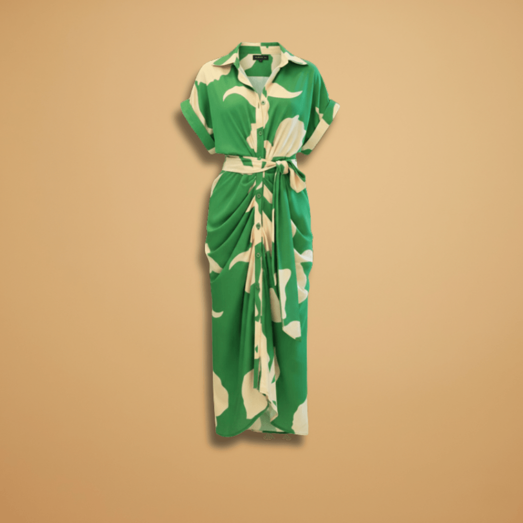 Collared Button-Up Tie Waist Midi Dress – Smart Casual