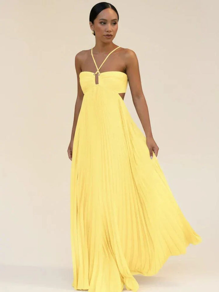Women's Halter Backless Pleated Maxi Dress