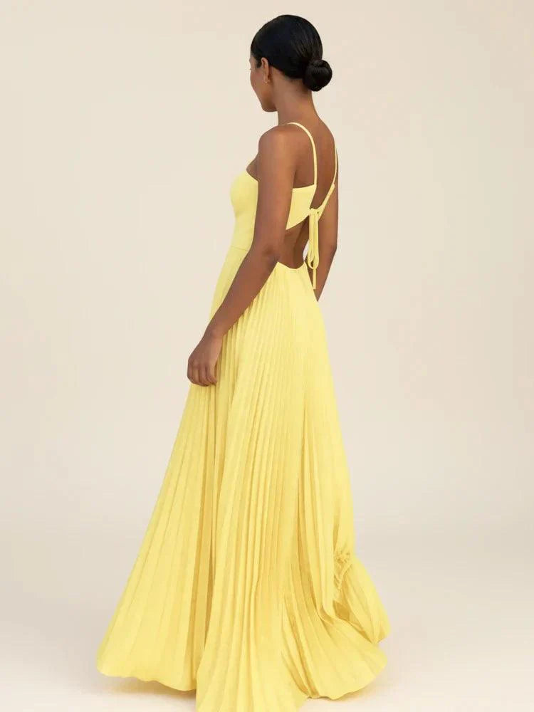 Women's Halter Backless Pleated Maxi Dress
