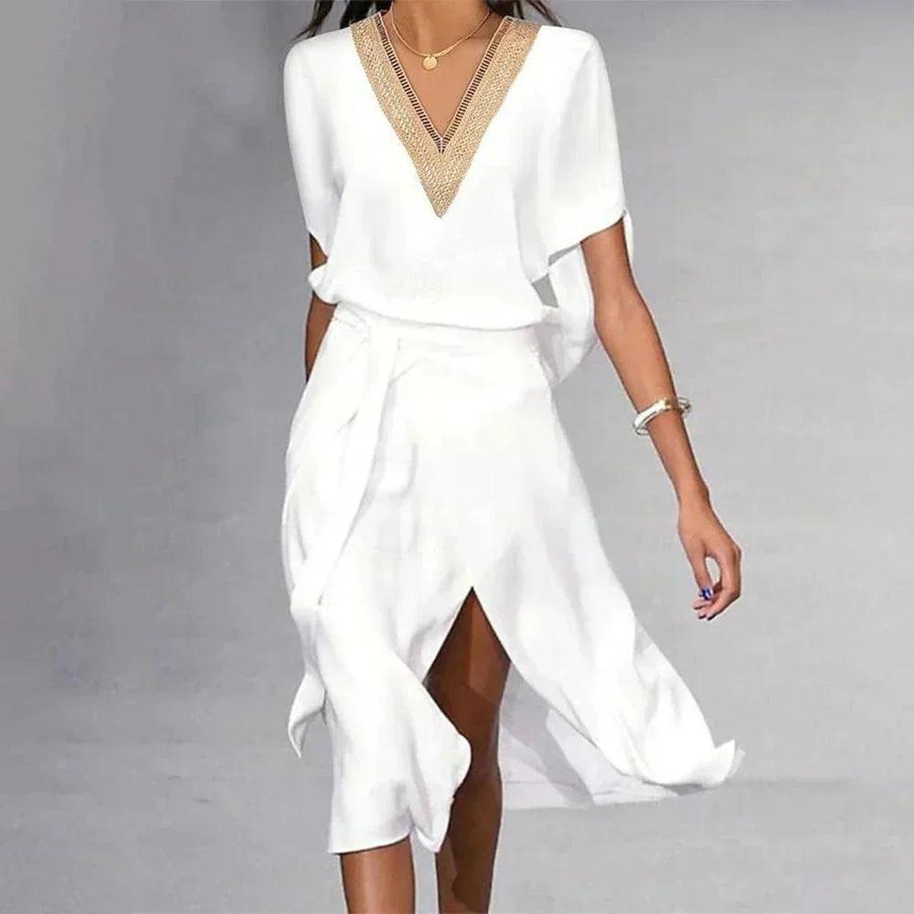Women's Flattering Fit V Neck Midi Dress