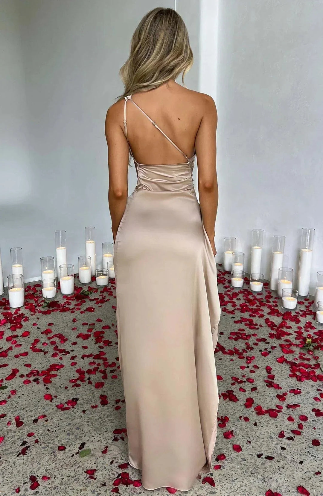 Women’s Asymmetric Evening Maxi Dress – Elegant Gown with High Split