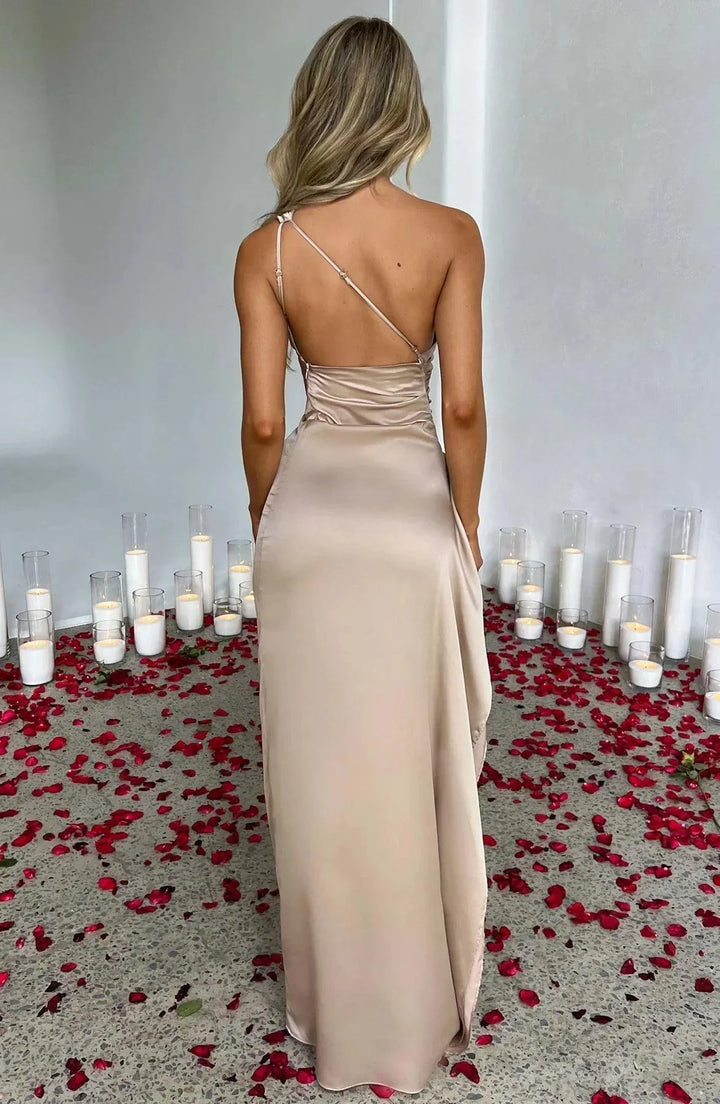 Women’s Asymmetric Evening Maxi Dress – Elegant Gown with High Split
