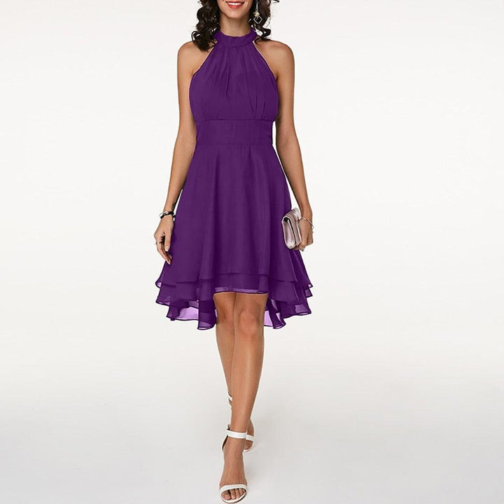 Women’s Halter Midi Dress – Flared Skirt with Ruffle Detailing