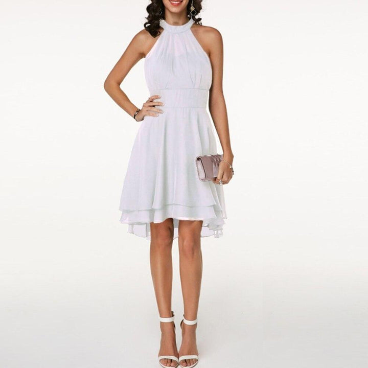 Women’s Halter Midi Dress – Flared Skirt with Ruffle Detailing