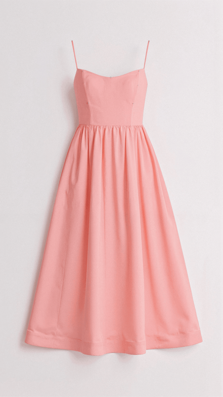 Women's Midi Dress - Spaghetti Strap Scoop Neck Gathered A-Line Skirt
