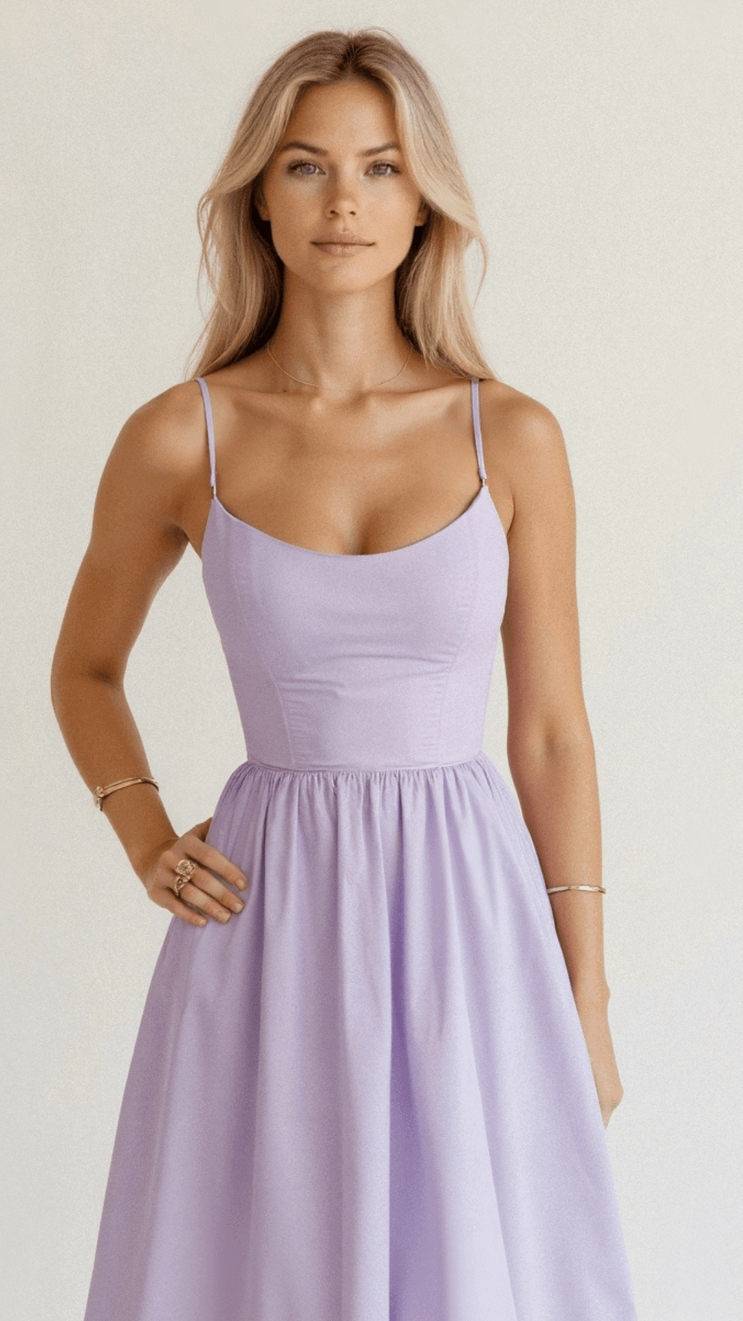 Women's Midi Dress - Spaghetti Strap Scoop Neck Gathered A-Line Skirt