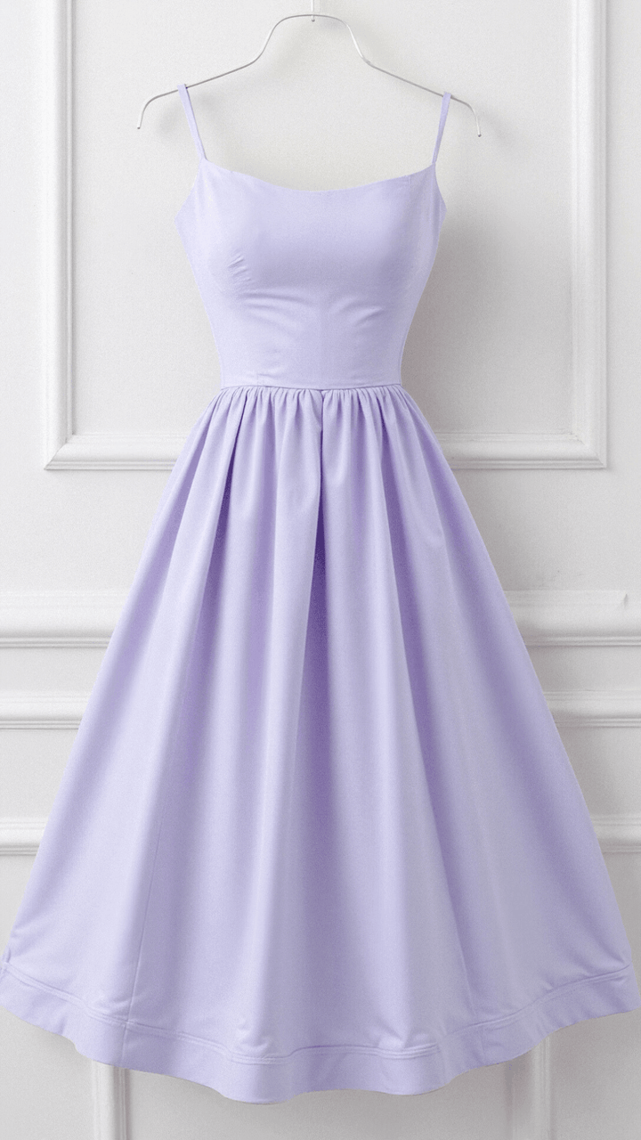 Women's Midi Dress - Spaghetti Strap Scoop Neck Gathered A-Line Skirt