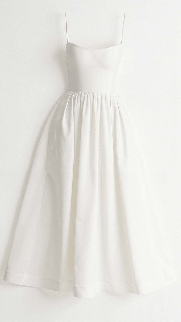 Women's Midi Dress - Spaghetti Strap Scoop Neck Gathered A-Line Skirt