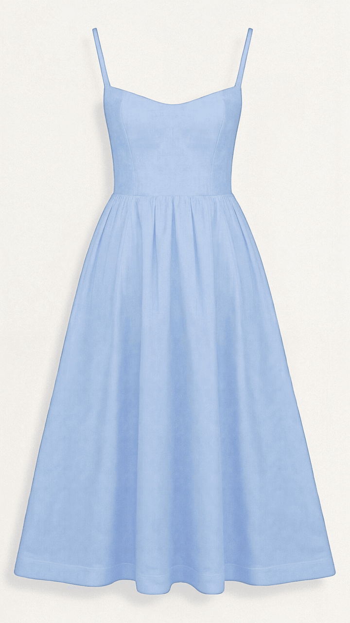 Women's Midi Dress - Spaghetti Strap Scoop Neck Gathered A-Line Skirt