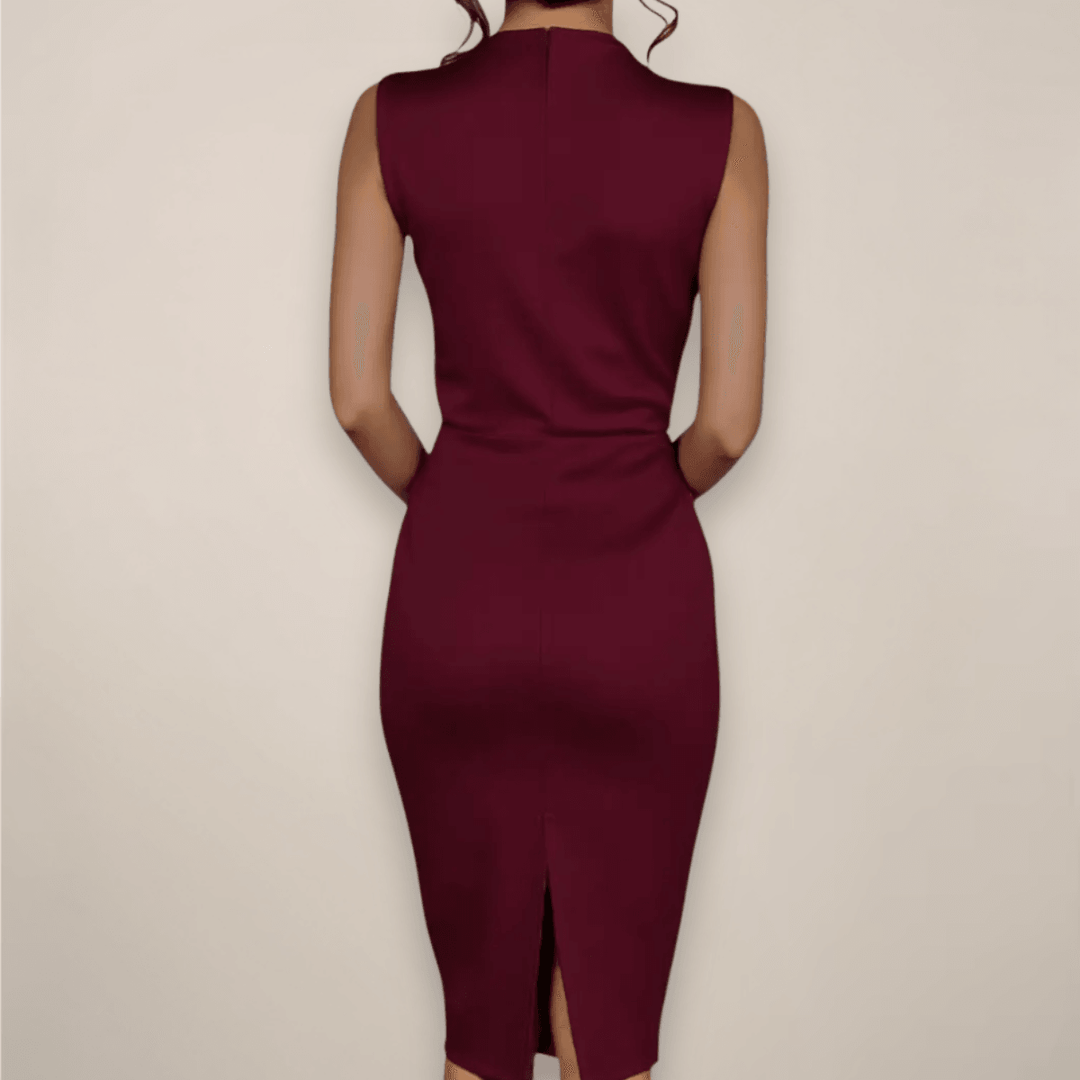 Women’s Sleeveless Sheath Midi Dress – V-Neck Wrap Style for Work and Events