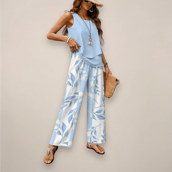 Women’s Two-Piece Set – Sleeveless Top with Straight-Leg Trousers for Effortless Elegance