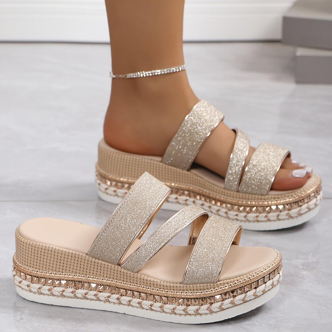 Pamela | Women's Gold Sandals | Sparkly Platform Sandals | Mules
