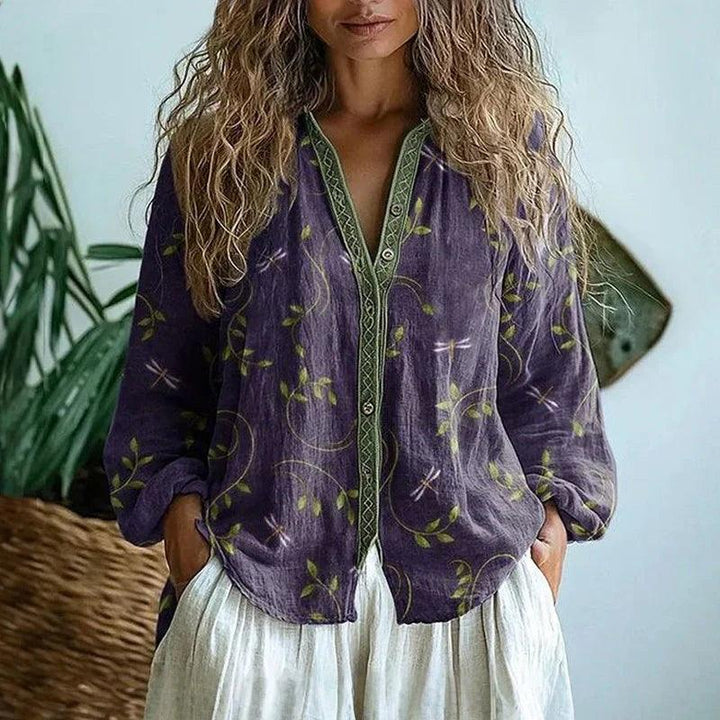 Autumn | Women’s Long Sleeve V Neck Printed Blouse