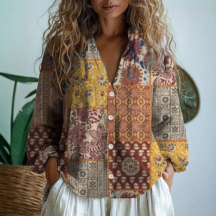 Autumn | Women’s Long Sleeve V Neck Printed Blouse