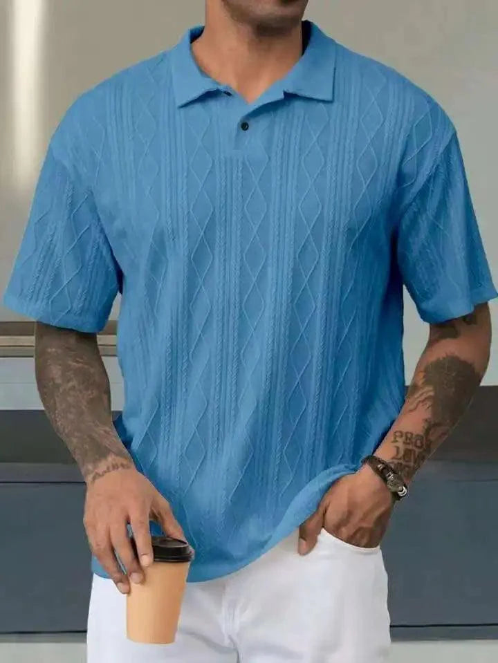 Men's Knit Short Sleeve Shirt - Contrast Collar Detail