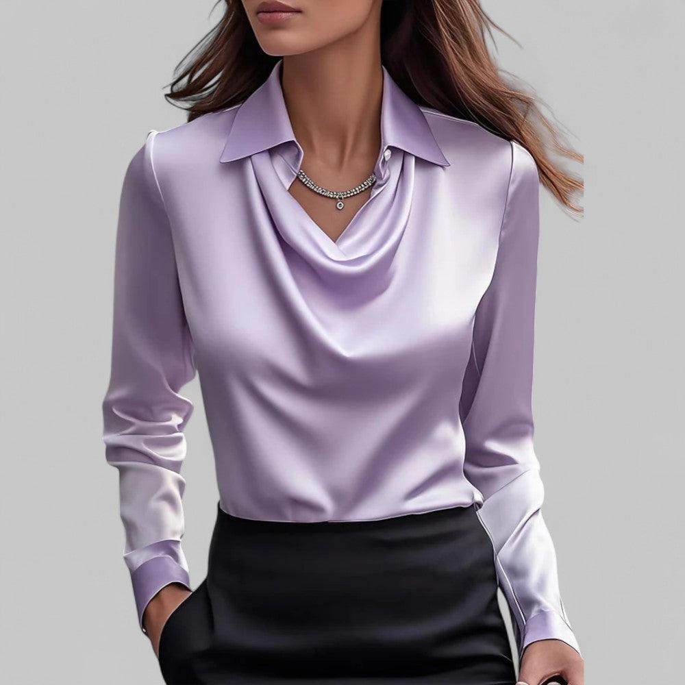 Bethany | Women’s Long Sleeve Draped V Neck Collared Blouse