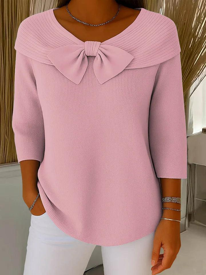 Blessing | Women’s Ribbed Bow Detail Boat Neck Blouse