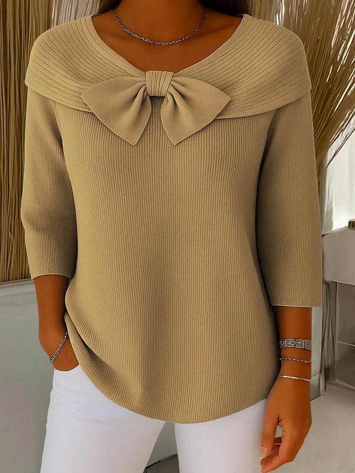 Blessing | Women’s Ribbed Bow Detail Boat Neck Blouse