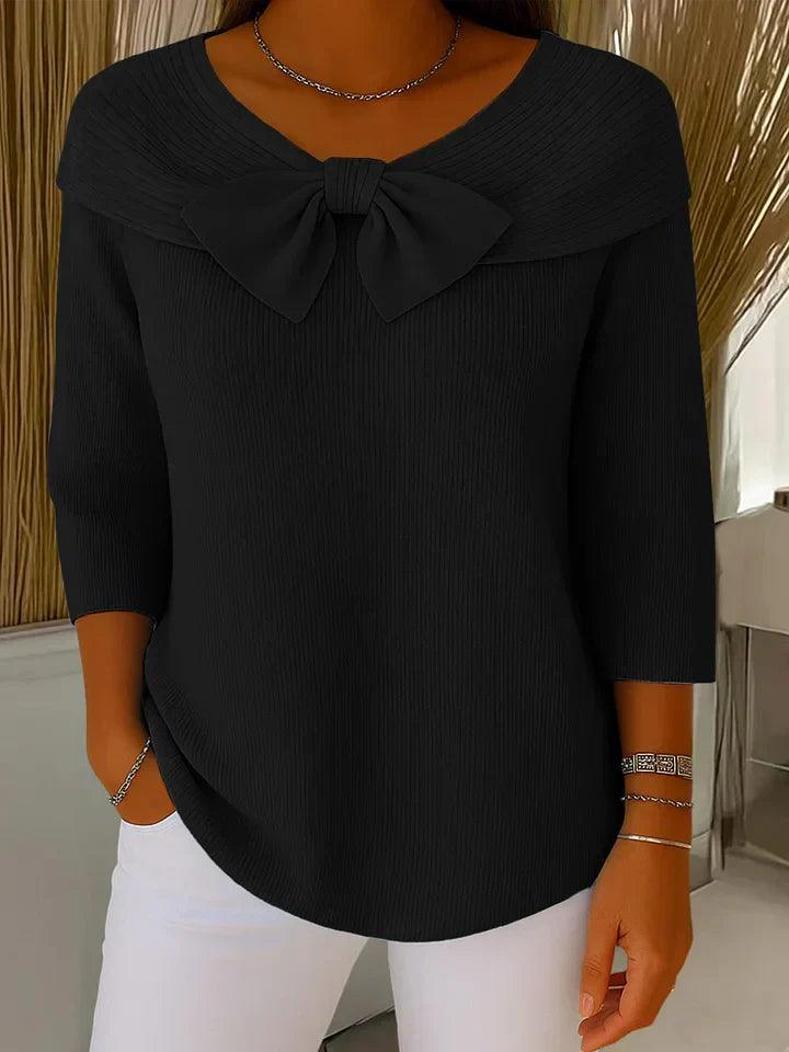 Blessing | Women’s Ribbed Bow Detail Boat Neck Blouse