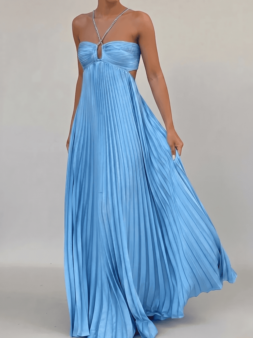 Women's Halter Backless Pleated Maxi Dress