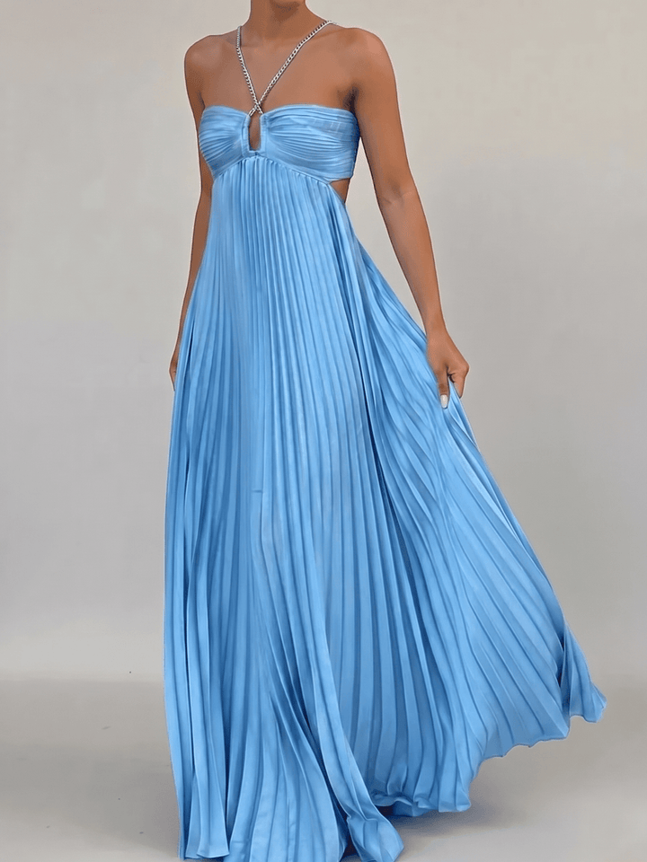 Women's Halter Backless Pleated Maxi Dress