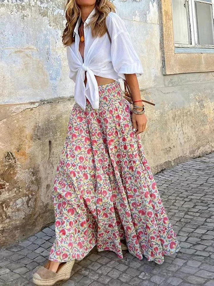 Floral A-Line Boho Chic Maxi Skirt – High Waist