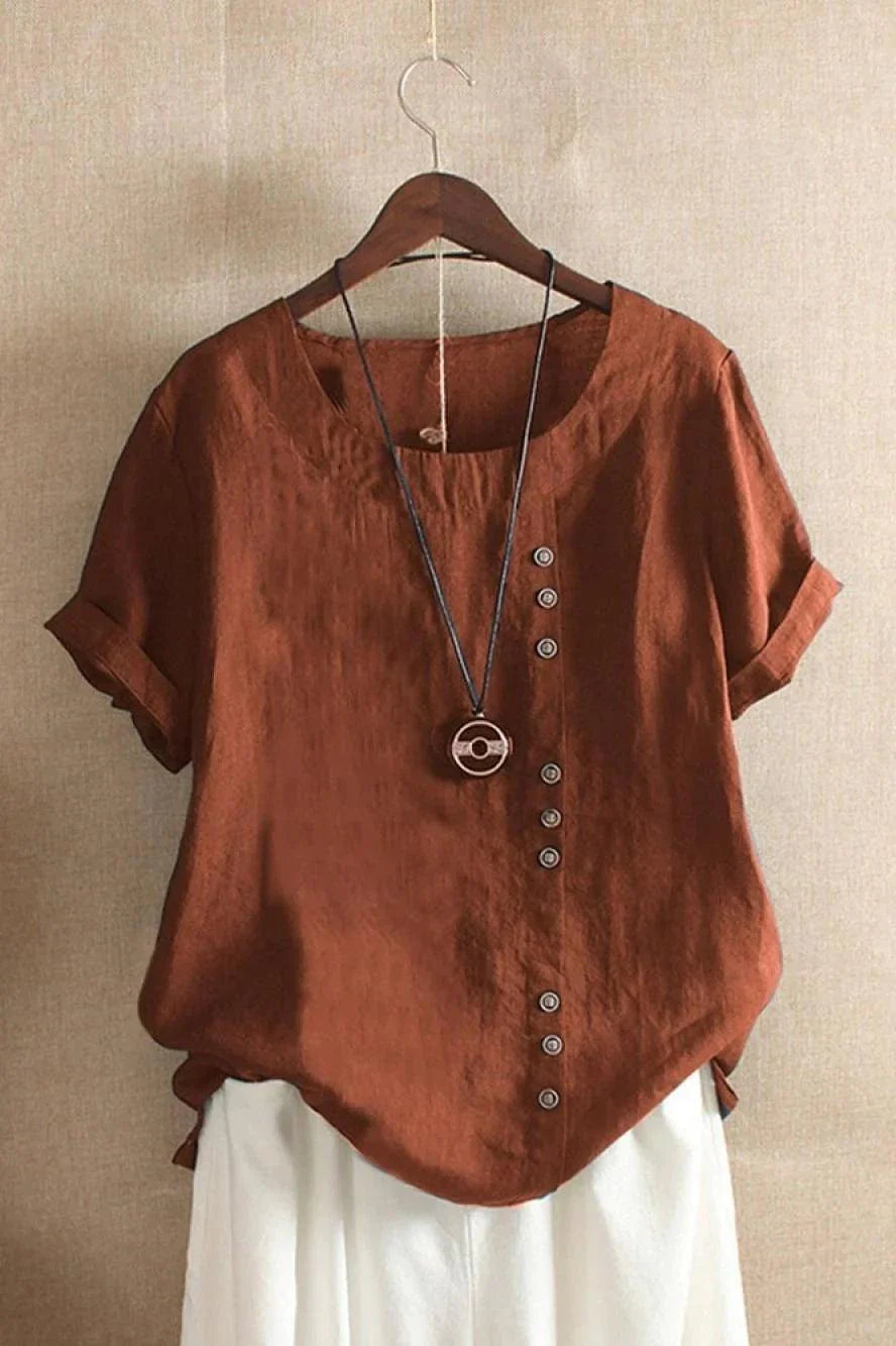 Bonita | Women’s Round Neck Short Sleeve Button Detail Top