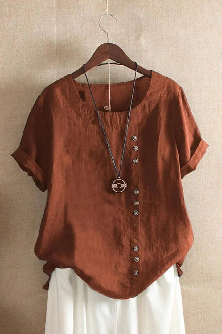 Bonita | Women’s Round Neck Short Sleeve Button Detail Top