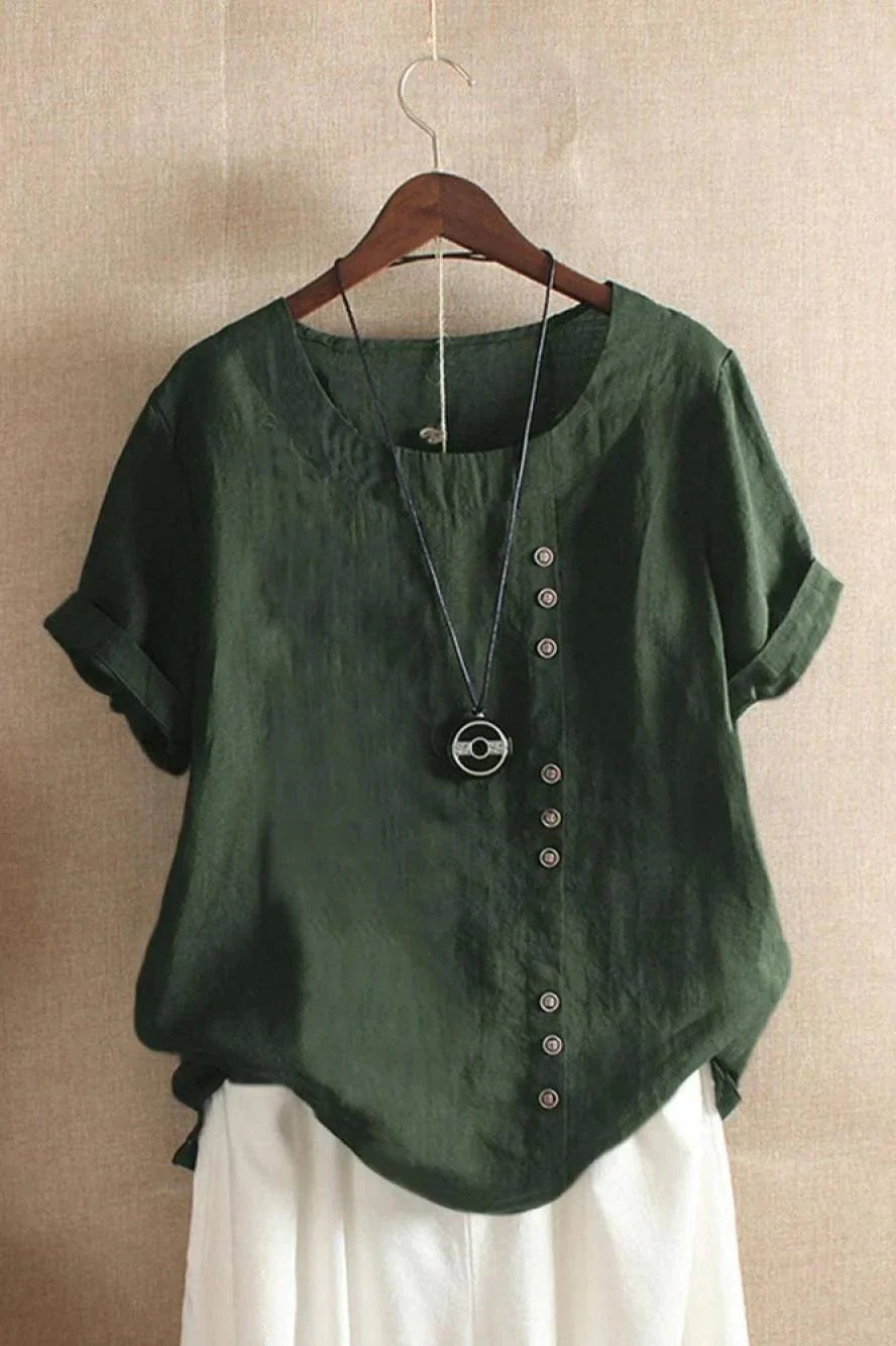 Bonita | Women’s Round Neck Short Sleeve Button Detail Top