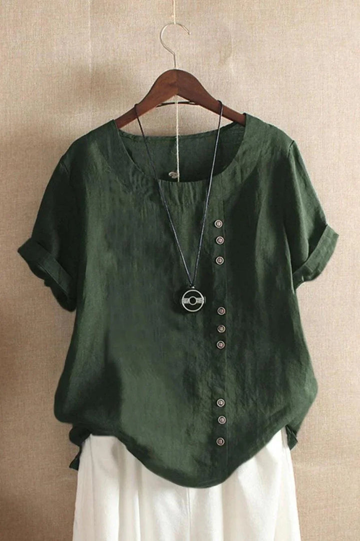 Bonita | Women’s Round Neck Short Sleeve Button Detail Top