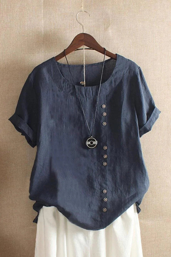Bonita | Women’s Round Neck Short Sleeve Button Detail Top