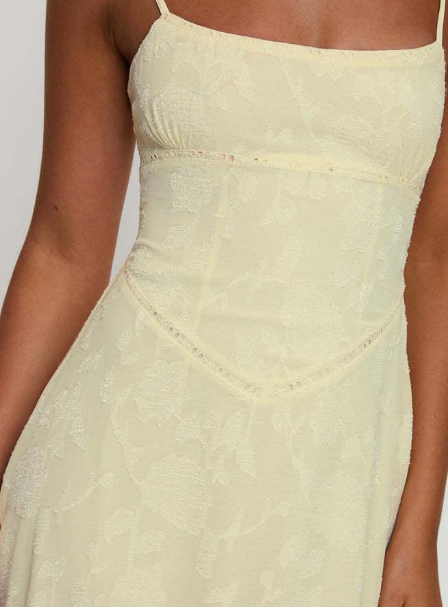 Women's Jacquard Floral Maxi Dress - Spaghetti Strap - Lace-Up Back