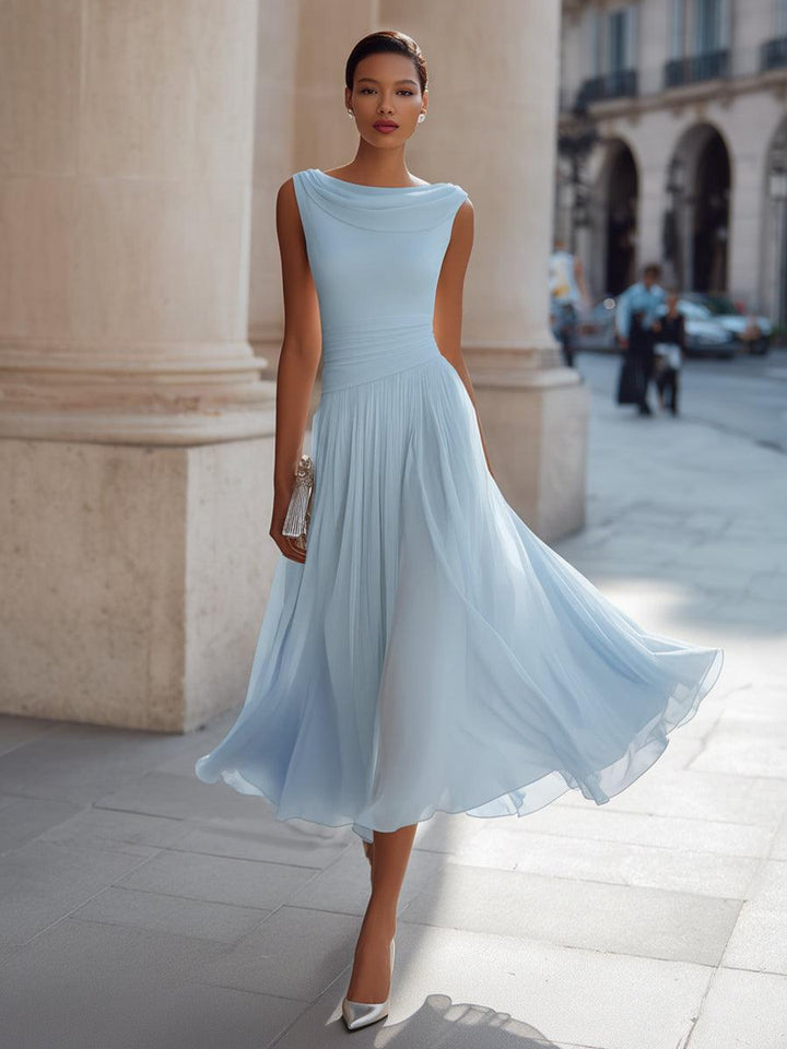 Emma | Women’s Elegant Midi Wedding Dress with Draped Neck