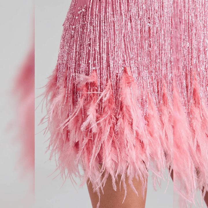 Aimee | Women’s Sequin Mini Party Dress with Feather Accents