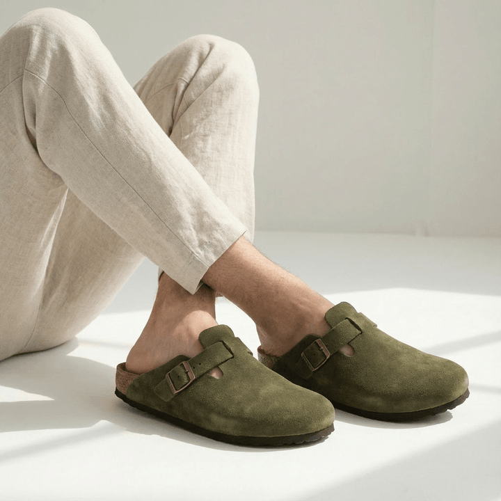Max | Men’s Casual Suede Clog Mules with Buckle Strap