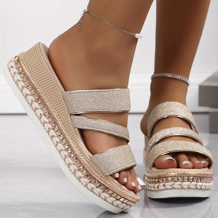 Pamela | Women's Gold Sandals | Sparkly Platform Sandals | Mules