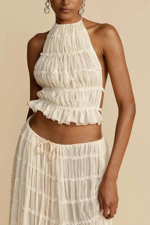 Darcie | Women's Pleated High Neck Halter Top